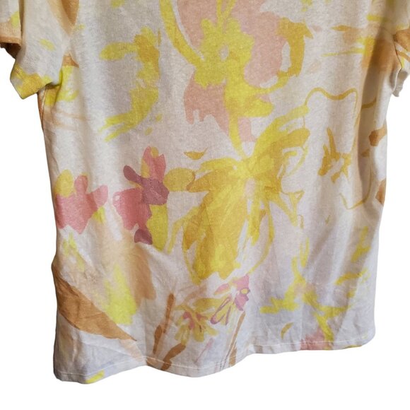 Ted Baker White/Yellow/Pink Watercolor Floral Ciana V-Neck Linen Top 2 - Picture 6 of 15